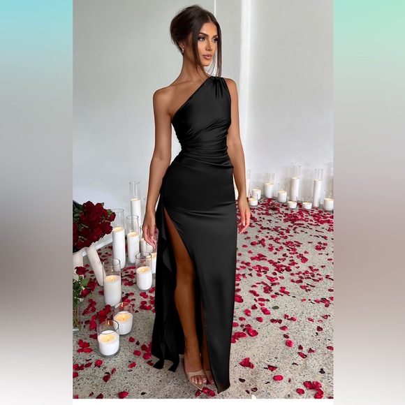 New Memoriesea Sexy One Shoulder High Split Cocktail Wedding Party Maxi Dress - Picture 4 of 8